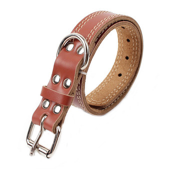 Strong Genuine Cow Leather Pet Dog Collar Solid Color Double Lines Large Dog Collar 2.5/3.0/3.5 Width