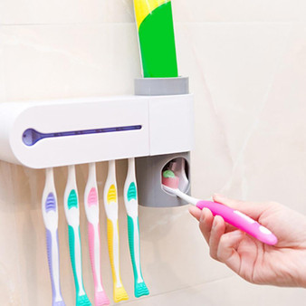 Antibacterial UV Light Toothbrush Sterilizer Automatic Toothpaste Dispenser