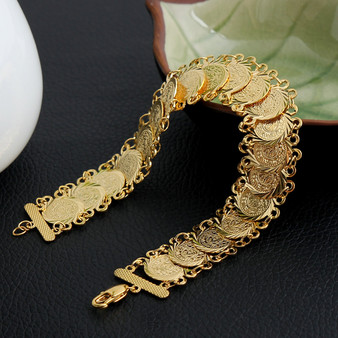 Money Coin Bracelet Gold Color / 24k gold plated Coins Bracelet Jewelry