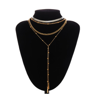 Gold Multi-layer Choker Necklace With a Separate Long Wrap necklace Elegant Jewelry