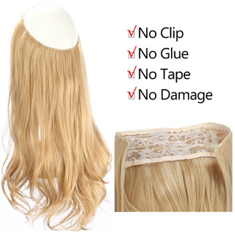 18" 120g Ombre Bayalage Heat-Friendly Synthetic Hair Natural Wave Halo Hair Extensions Flip Crown Extensions Grey Pink