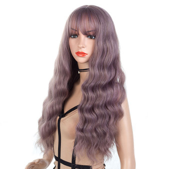 Light Pastel Purple Gray Long Wavy Synthetic Hair Wigs For Black Women Capless 26inch