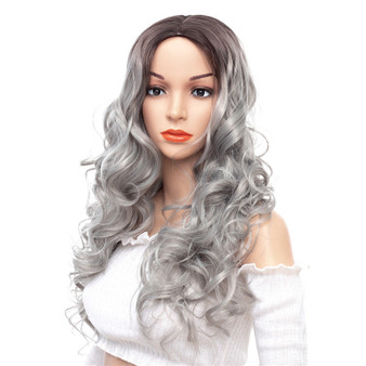 Super Long Wavy Capless Synthetic Wigs White Rooted Ombre For Sale
