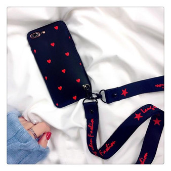 Heart Love Soft Phone Case With Strap For iPhone