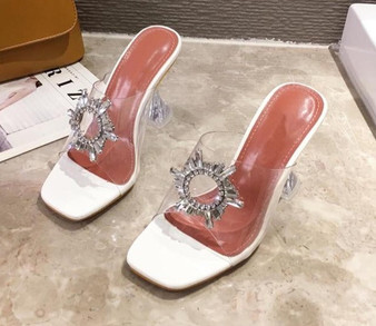 Transparent Crystal Sun Flowers High Heel Mules