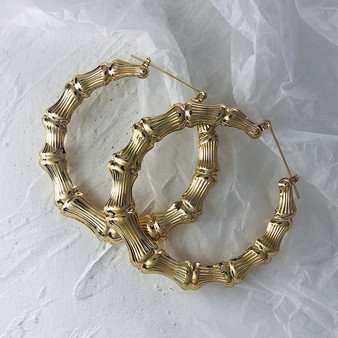 Oversize Golden Bamboo Hoop Earrings