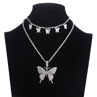 Layered Butterfly Necklace Chain Set Luxury Rhinestones Choker/Necklace