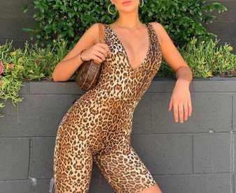 Leopard Print V-neck Romper