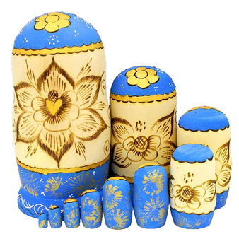 Colorful Yellow Wooden Matryoshka Nesting Dolls 10 Pieces