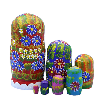 Multi Colored Yellow Matryoshka Nesting Dolls 7 Pieces