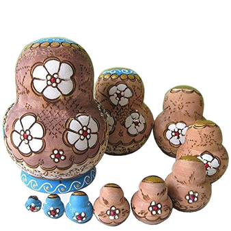 Blue Wooden Matryoshka Nesting Dolls 10 Pieces