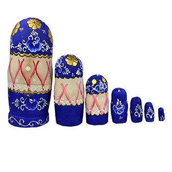 Blue Gold Matryoshka Nesting Dolls 7 Pieces