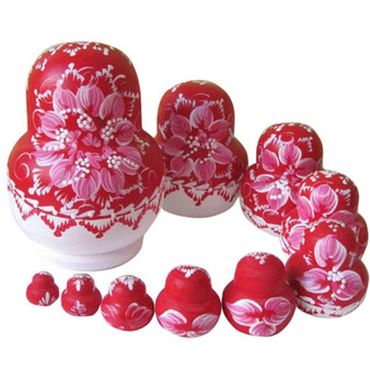 Red Floral Matryoshka Nesting Dolls 10 Pieces