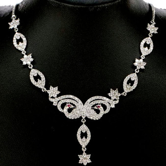 Garnet white sapphire CZ necklace 925 silver jewelry peacock design wedding