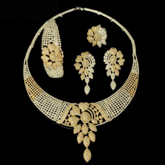 Dubai jewelry set vintage wedding silver gold African beads necklace earrings ring bracelet