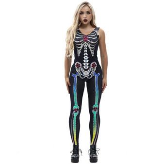 Sexy halloween fantastic scary costume women catsuit jumpsuit cosplay skeleton rose print