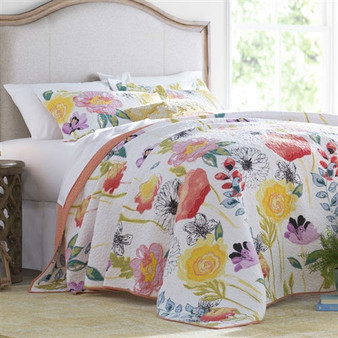 Full/Queen Quilt 100% Cotton Reversible Coverlet Bedspread Set Flowers