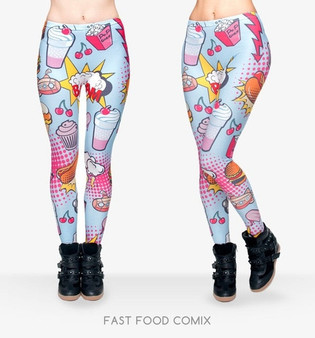 Fashion Fast Food Comix 3D Printing Punk Leggings for Women