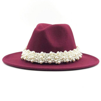 Pearl Ribbon Wide Brim Fedora Hat
