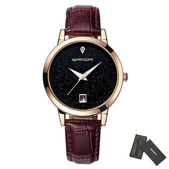 Leather women wristwatch star dial dress watch analog luxury golden ladies gift