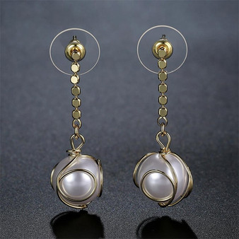Geometric Pearl Dangle Earrings