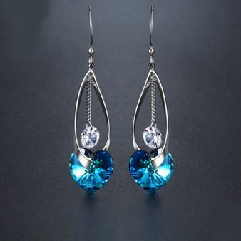 Romantic Blue Heart Drop Earrings
