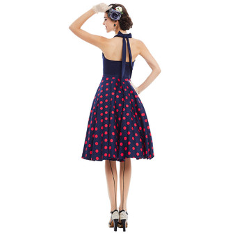 Rockabilly Blue Halter with Red Polka Dot Swing Dress