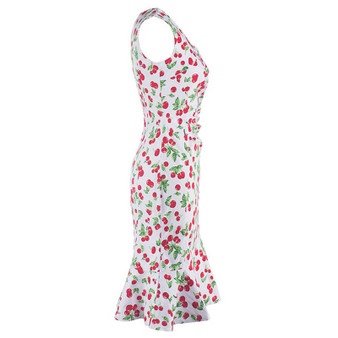 Vintage Style Cherry Print Sleeveless Fishtail Dress