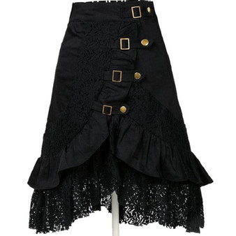 Black Steampunk Skirt with Buckle Front