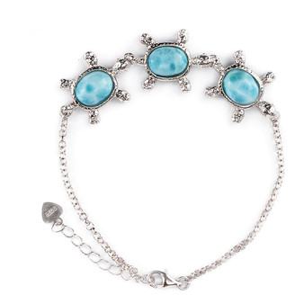 Bracelet 925 silver jewelry Tortoise shape natural deep blue larimar classic style for women