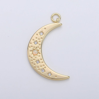 14k Gold Filled Opal Crescent Moon Star Charm