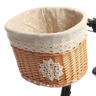 Vintage Bicycle Basket Mountain Bike Light Brown Wicker Cycling Front Basket Shopping Bag Bicycle Accessories