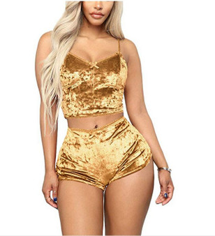 2pcs Fashion Women Velvet Sleepwear 2019 Sexy Spaghetti Strap Shorts Pajama Set Ladies Sleepwear female