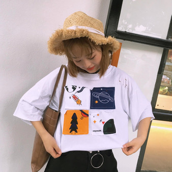 Harajuku Space Cartoon Print T-shirt