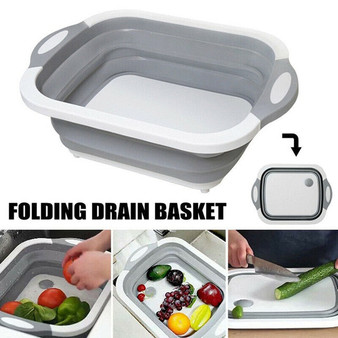 4 IN 1 Multifunction Collapsible Cutting Board Drain Basket Vegetable Basin Portable Tub For Kitchen Fruit Vegetable Washing