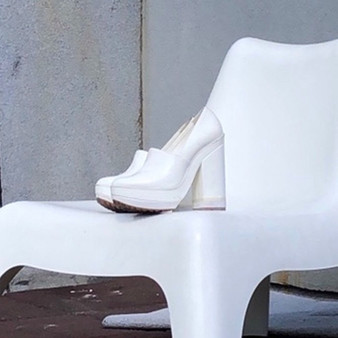 $NOW WHITE chunky heels