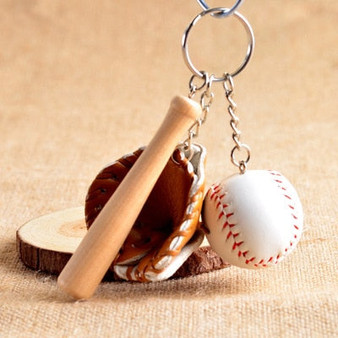 Baseball Key Ring and Key Chain with glove, bat and ball