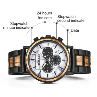 Wooden Stylish Bobo Bird Marble Face Mens Watch Design P09-4&5 + FREE Wooden Gift Box