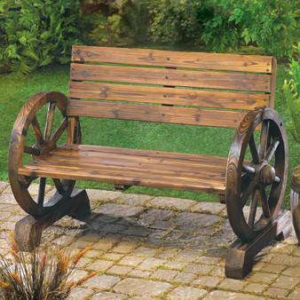 Wooden Wagon Wheel Rustic Outdoor Garden Patio Single & Two Seater Bench Set