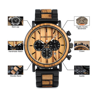 Wooden Bobo Bird Military Stylish Chronograph Handcrafted Watches - P09-1-3+Q26