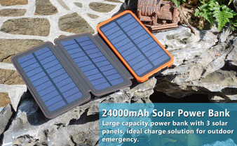 Solar Charger Power Bank 24000mAh, FEELLE  with 2 USB Ports Waterproof Portable External Battery Compatible with Smartphones, Tablets