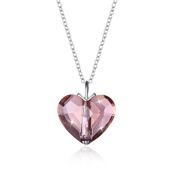 Sterling Silver Pink Beating Heart Swarovski Crystal Necklace