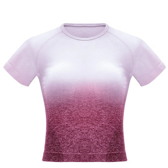 Women Sport Crop Top Seamless Short Sleeve Running Sports Top Sport Wear Ombre Yoga T Shirt Fitness Gym Sport Workout Tops