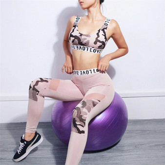 Camouflage Mesh Fitness Sport Suits Women's Yoga Clothing Set Sexy Workout Sportswear Female Tracksuits Athletic Running Clothes