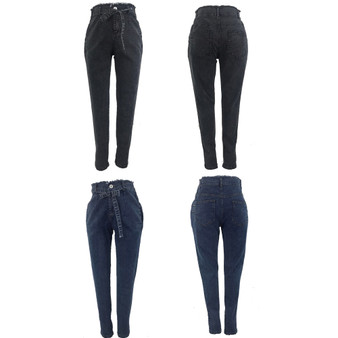 High Waist Jeans For Women Slim Stretch Denim Jean Bodycon Tassel Belt Bandage Skinny Push Up