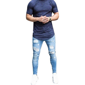 Mens Ripped Jeans for men Casual Black Blue Skinny slim Fit Denim Pants