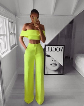 STYLISH  Off the Shoulder Crop Top and Wide Leg Pants -Sexy Summer Two Piece Outfit