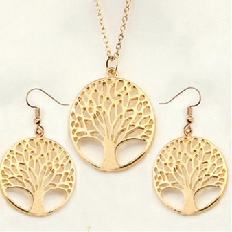 Tree of Life Round Pendant Necklace and Earrings set