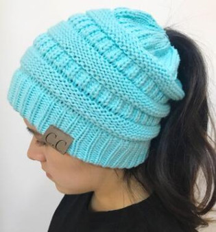 Messy Bun Soft Knit Ponytail Beanie