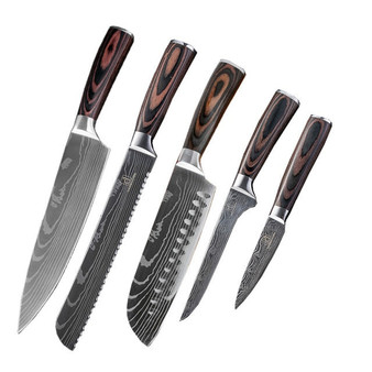 10 sets kitchen knives Laser Damascus pattern chef knife Sharp Santoku Cleaver Slicing Utility Knives